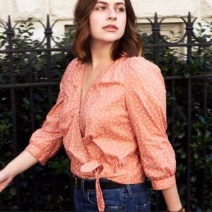Madewell Orange Star Scatter Wrap Shirt Blouse